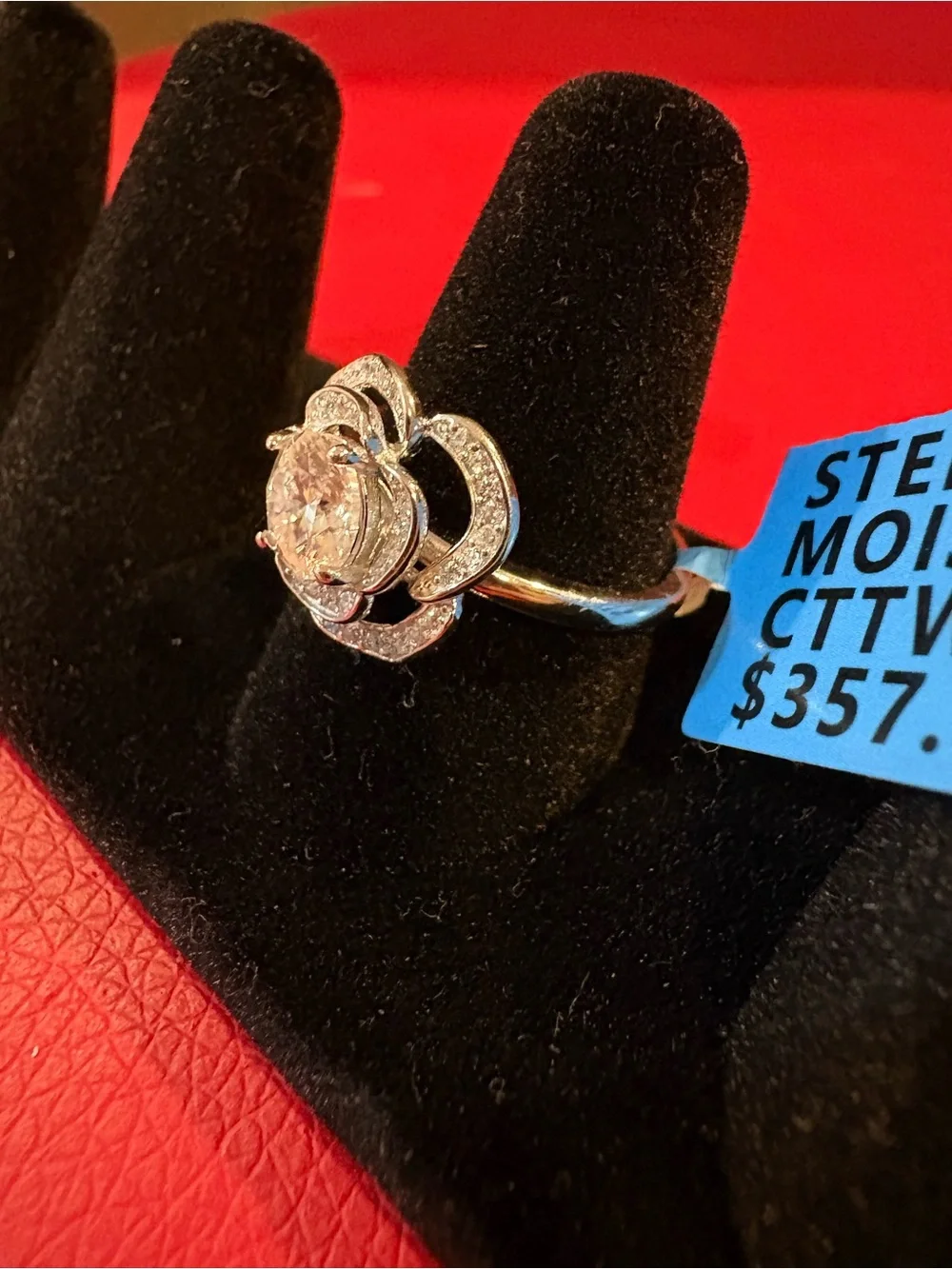 Sterling Silver Rose Cluster Ring with White Moissanite Accents